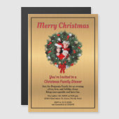 クリスマスホリデーディナーファミリーフォトカスタム マグネット招待状 (正面/裏面)
