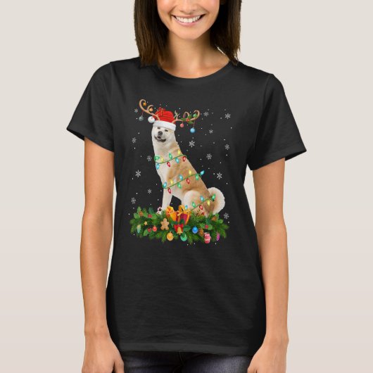 クリスマスホリデートナディアハットサンタ秋田ドッグクリスマ Tシャツ (正面)