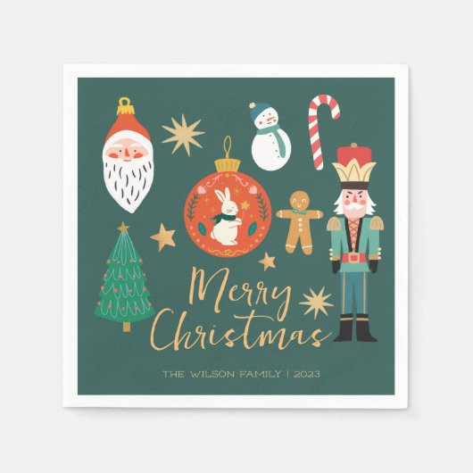 クリスマスホリデーナツクラッカーサンタクッキー スタンダードカクテルナプキン (正面)