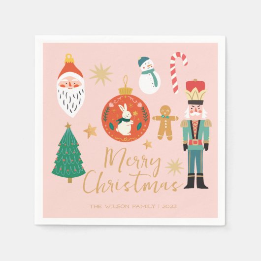 クリスマスホリデーナツクラッカーサンタクッキー スタンダードカクテルナプキン (正面)