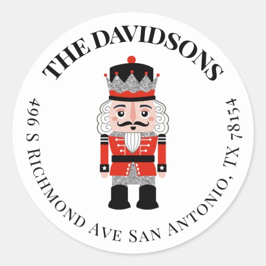 クリスマスホリデーナツクラッカー差出人住所ラベル ラウンドシール (正面)