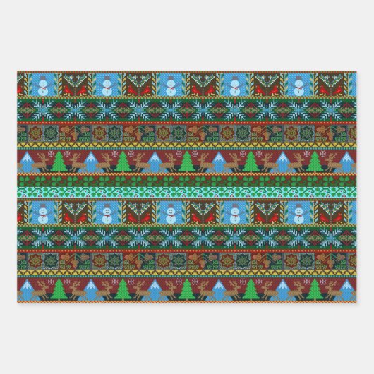 クリスマスホリデーニットのセーターパターントナカイ ラッピングペーパーシート (正面)