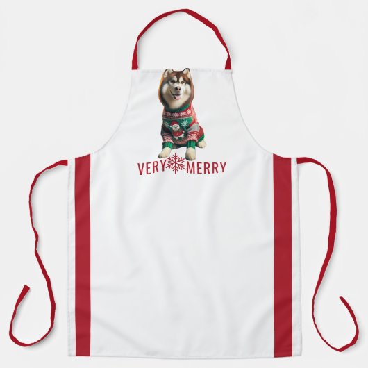 クリスマスホリデーハスキーオールオーバープリントエプロン エプロン (正面)