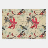 クリスマスホリデーバードとレッドポインセチア ラッピングペーパーシート (正面2)