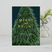 クリスマスホリデーパインツリーとフォトフォイルインビタット 箔招待状 (立ち正面)