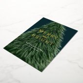 クリスマスホリデーパインツリーとフォトフォイルインビタット 箔招待状 (回転した状態)