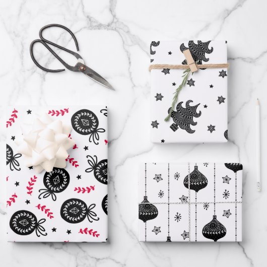 クリスマスホリデーパターンスカンジナビアスタイル ラッピングペーパーシート (正面)
