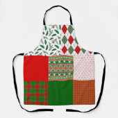 クリスマスホリデーパターンパッチワーク赤と緑 エプロン (正面)