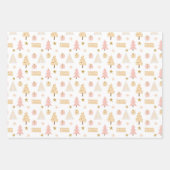 クリスマスホリデーパターンピンクの木とギフト ラッピングペーパーシート (正面3)