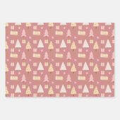 クリスマスホリデーパターンピンクの木とギフト ラッピングペーパーシート (正面2)