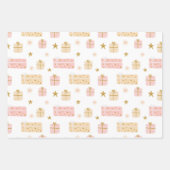 クリスマスホリデーパターンピンクの木とギフト ラッピングペーパーシート (正面)