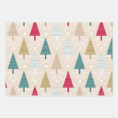 クリスマスホリデーパターンピンクの木と星 ラッピングペーパーシート (正面)