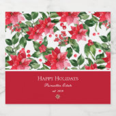 クリスマスホリデーパーソナライズされたズポインセチア模様 スパークリングワインラベル (シングルラベル)