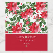 クリスマスホリデーパーソナライズされたズポインセチア模様 ワインラベル (シングルラベル)