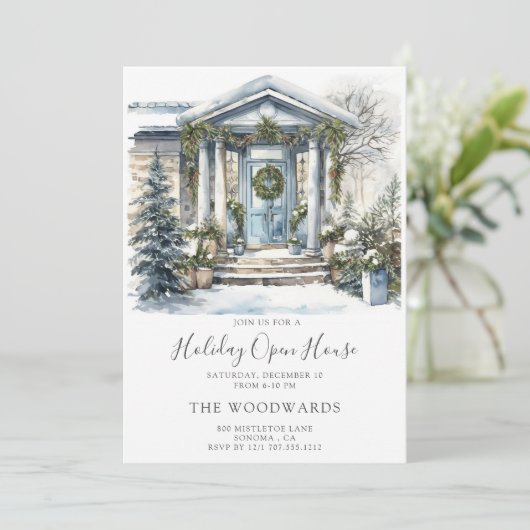 クリスマスホリデーパーティウォーターカラーハウス 招待状 (スタンド正面)