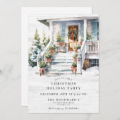 クリスマスホリデーパーティウォーターカラーハウス 招待状 (正面/裏面)