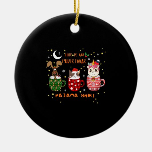 クリスマスホリデーパーティギフトユニコーンサンタハット セラミックオーナメント (正面)