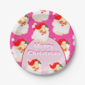クリスマスホリデーパーティサンタクロースピンク ペーパープレート (正面)