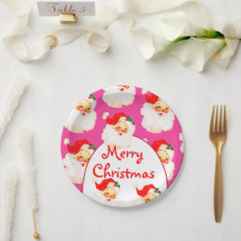 クリスマスホリデーパーティサンタクロースピンク ペーパープレート