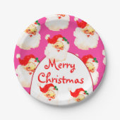 クリスマスホリデーパーティサンタクロースピンク ペーパープレート (正面)