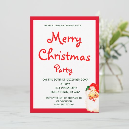 クリスマスホリデーパーティサンタクロースレッド 招待状 (スタンド正面)