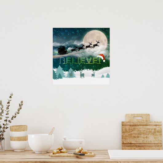 クリスマスホリデーパーティサンタハトインディアスレイ ポスター (キッチン)