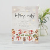 クリスマスホリデーパーティディナーモダンウォーターカラー 招待状 (スタンド正面)