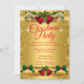 クリスマスホリデーパーティフォト金ゴールドレッド 招待状 (正面)