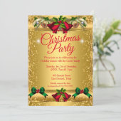 クリスマスホリデーパーティフォト金ゴールドレッド 招待状 (スタンド正面)