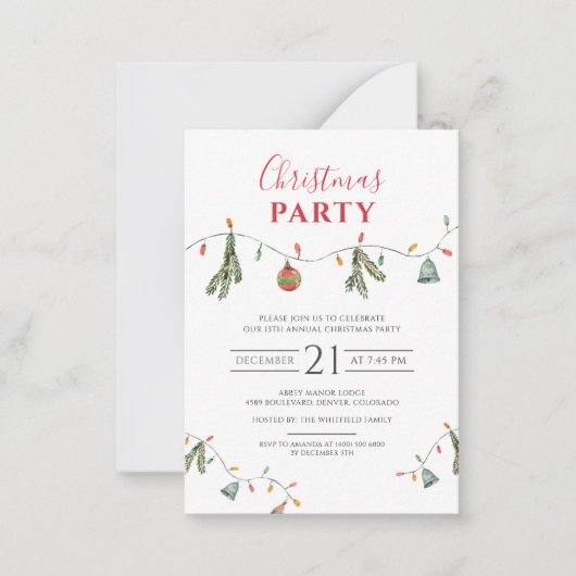 クリスマスホリデーパーティミニマルモダンリスト ノートカード (正面)