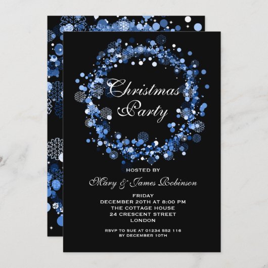 クリスマスホリデーパーティリースブルー 招待状 (正面/裏面)