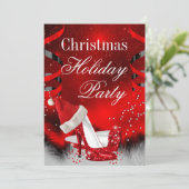 クリスマスホリデーパーティレッドハイヒールサンタハット 招待状 (スタンド正面)