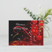 クリスマスホリデーパーティレッドブラック金ゴールドボール 招待状 (スタンド正面)