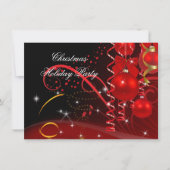 クリスマスホリデーパーティレッドブラック金ゴールドボール 招待状 (正面)