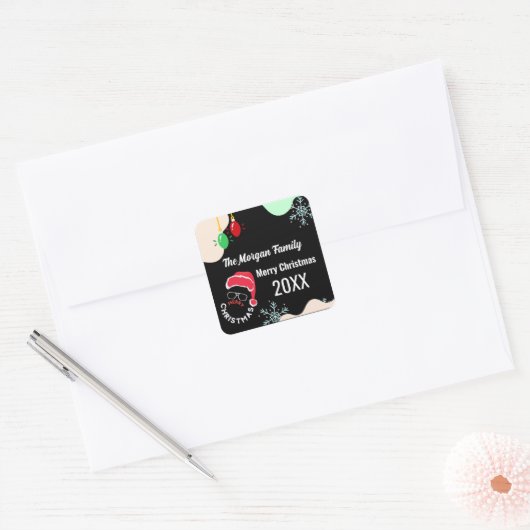 クリスマスホリデーパーティレッドブラック スクエアシール (封筒)