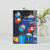 クリスマスホリデーパーティレッドブルーギフトボックスボール 招待状 (スタンド正面)