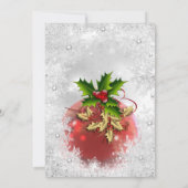 クリスマスホリデーパーティレッドホリーバウブルシルバー 招待状 (裏面)