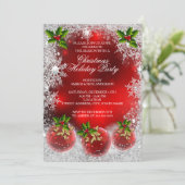 クリスマスホリデーパーティレッドホリーバウブルスノーフレーク 招待状 (スタンド正面)