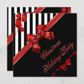 クリスマスホリデーパーティレッドホワイトストライプクリスマスズボウ 招待状 (正面/裏面)