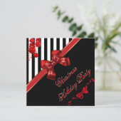 クリスマスホリデーパーティレッドホワイトストライプクリスマスズボウ 招待状 (スタンド正面)