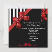 クリスマスホリデーパーティレッドホワイトストライプクリスマスズボウ 招待状 (裏面)