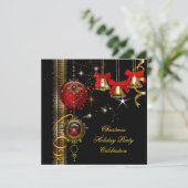 クリスマスホリデーパーティレッドホワイトブラック金ゴールド 招待状 (スタンド正面)