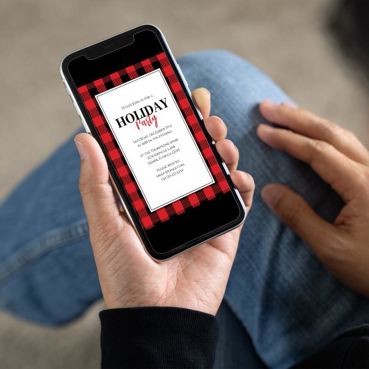 クリスマスホリデーパーティレッド素朴バッファロープレイド 招待状