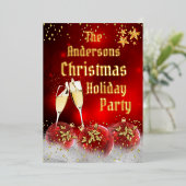 クリスマスホリデーパーティレッド金ゴールドシャンパン 箔シーズンカード (立ち正面)