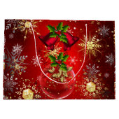 クリスマスホリデーパーティレッド金ゴールドバウブルズホリーInv ラージペーパーバッグ (裏面)