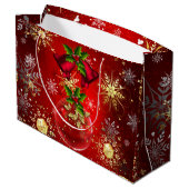 クリスマスホリデーパーティレッド金ゴールドバウブルズホリーInv ラージペーパーバッグ (裏面アングル)