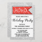 クリスマスホリデーパーティレッド&グレーシルバーグリッター 招待状 (正面/裏面)