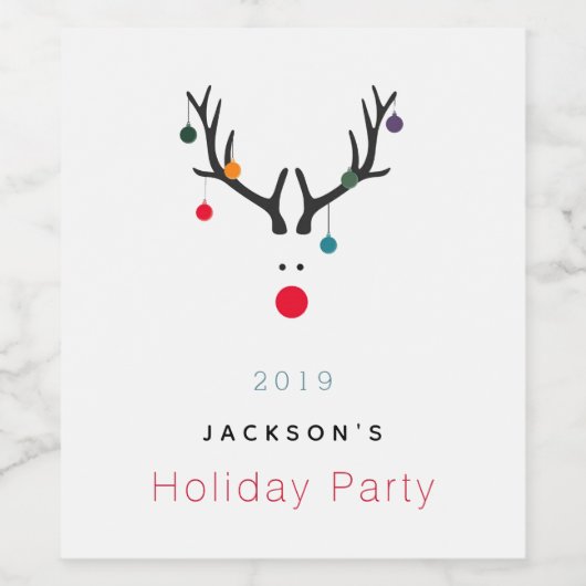 クリスマスホリデーパーティーおもしろいトナカイ白い赤 ワインラベル (シングルラベル)