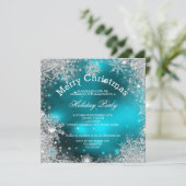 クリスマスホリデーパーティーウィンターワンダーランドティール（緑がかった色） 招待状 (スタンド正面)
