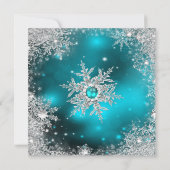 クリスマスホリデーパーティーウィンターワンダーランドティール（緑がかった色） 招待状 (裏面)